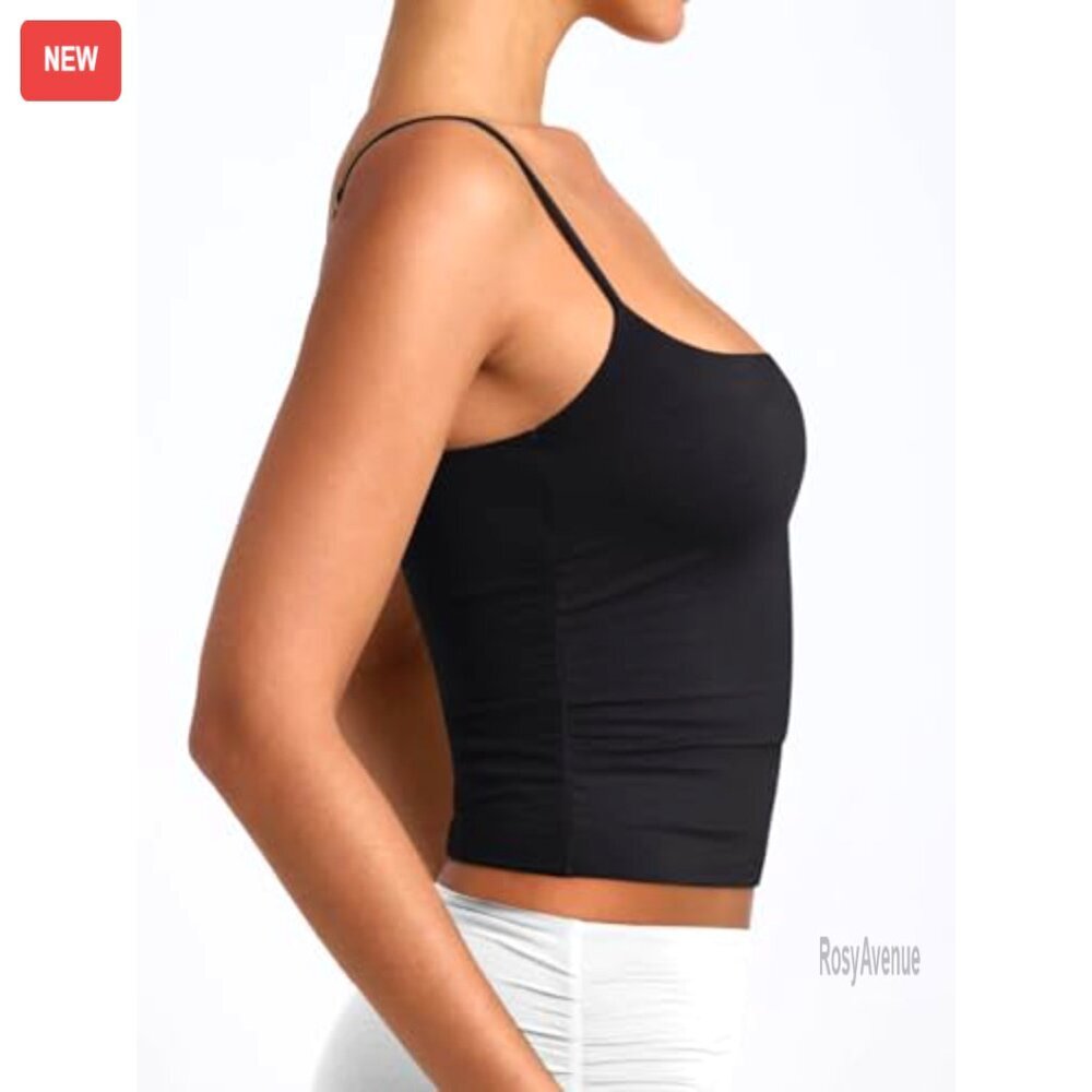 Double Lined Scoop Neck Tank Top Adjustable Spaghetti Strap Camisole Slim Fit - Picture 3 of 7